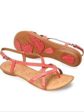 Born Mai Toe Post Sandals Strappy Leather Pink Flats Ankle Strap Shoes Women's 8